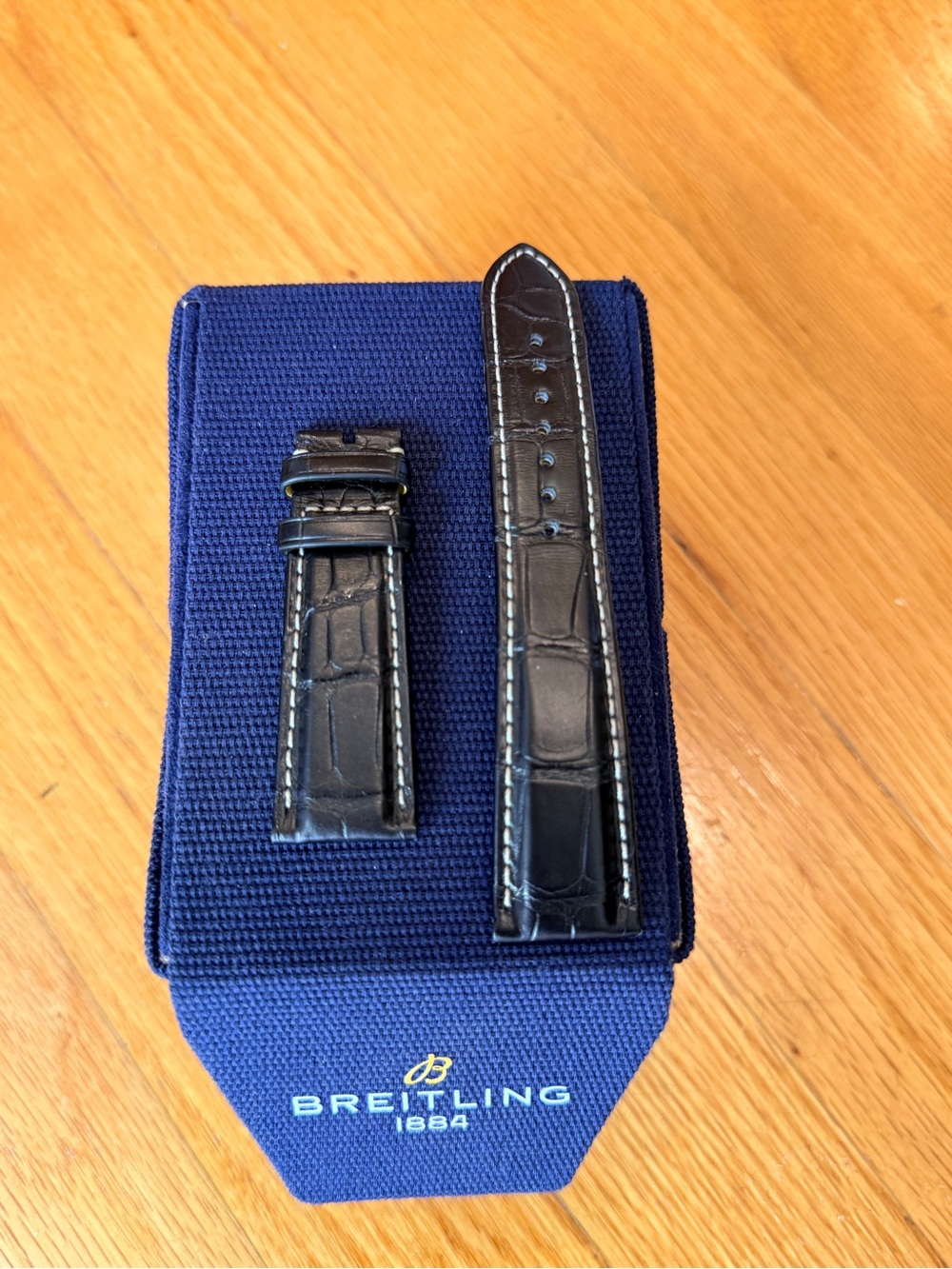 Breitling Black Crocodile-Embossed Leather Watch Strap with White Stitching
